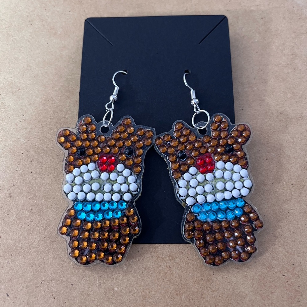 Festive Reindeer Earrings with Rhinestones